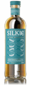 Silkie Irish Whiskey bottle with turquoise label and cap