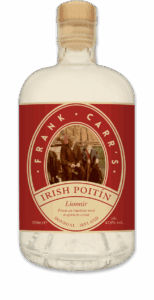 Frank Carr's Irish Poitin bottle with vintage red label and cork