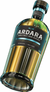 Ardara Single Malt Irish Whiskey bottle with teal label angled view
